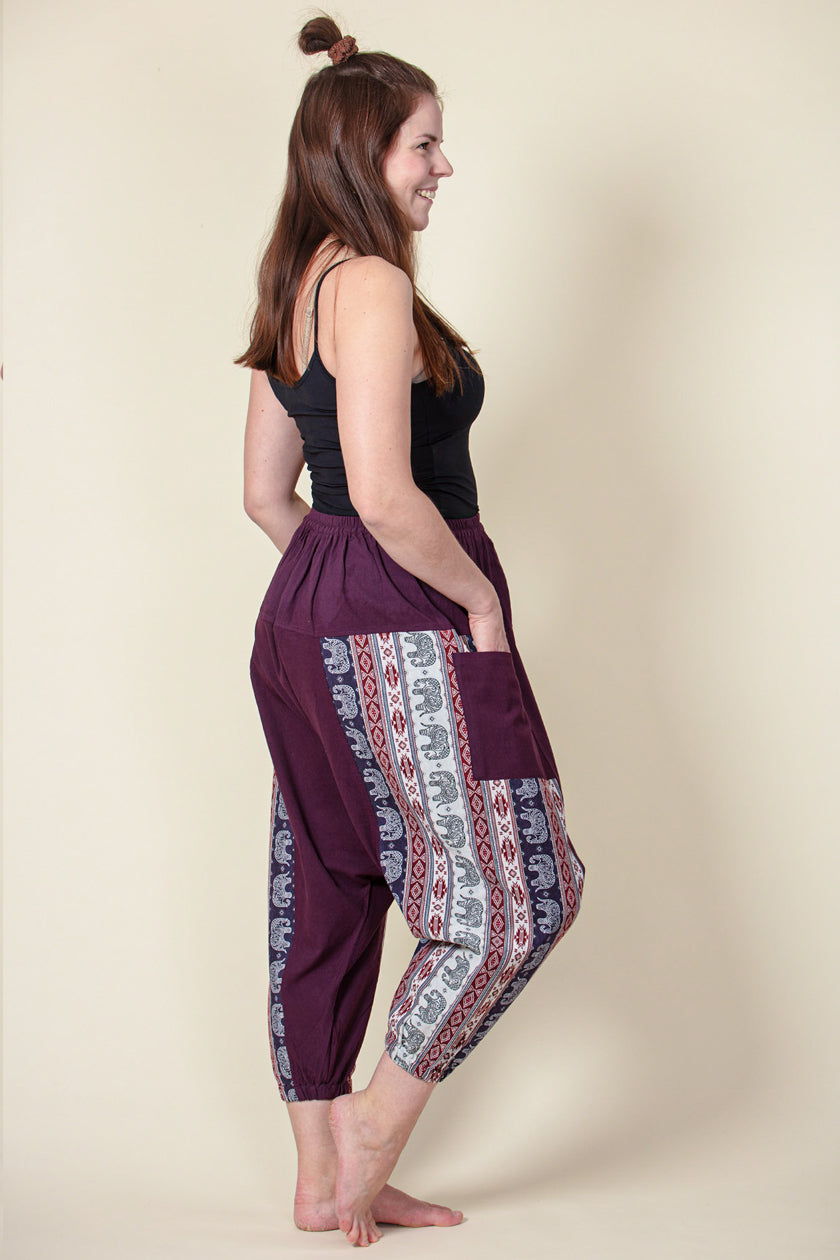 Aztec Elephant Purple Medium Low Cut Haaremihousut - Berry Piper