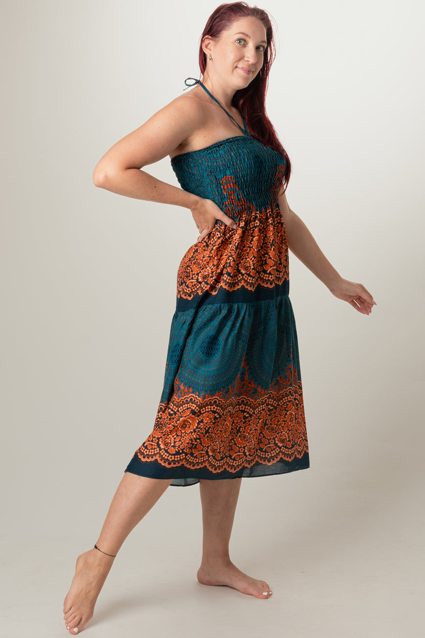 Mandala Teal Artisan Bandeau Midimekko - Berry Piper