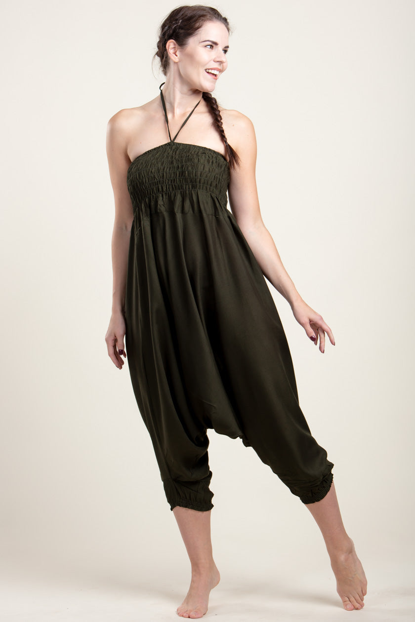 Boho Green Artisan Jumpsuit Haaremihousut - Berry Piper