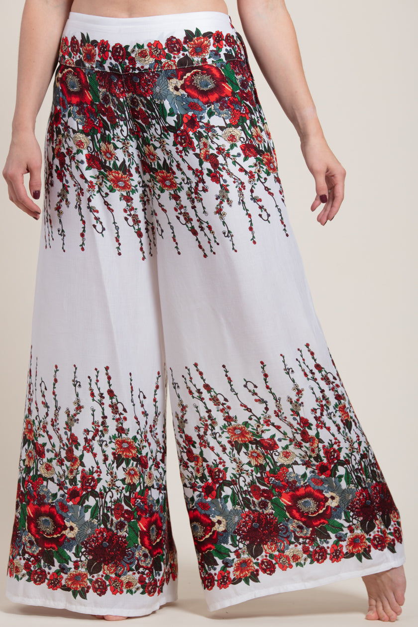 Floral White Artisan Palatsihousut - Berry Piper