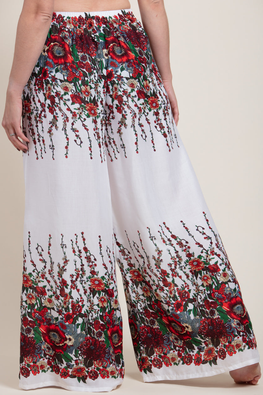 Floral White Artisan Palatsihousut - Berry Piper