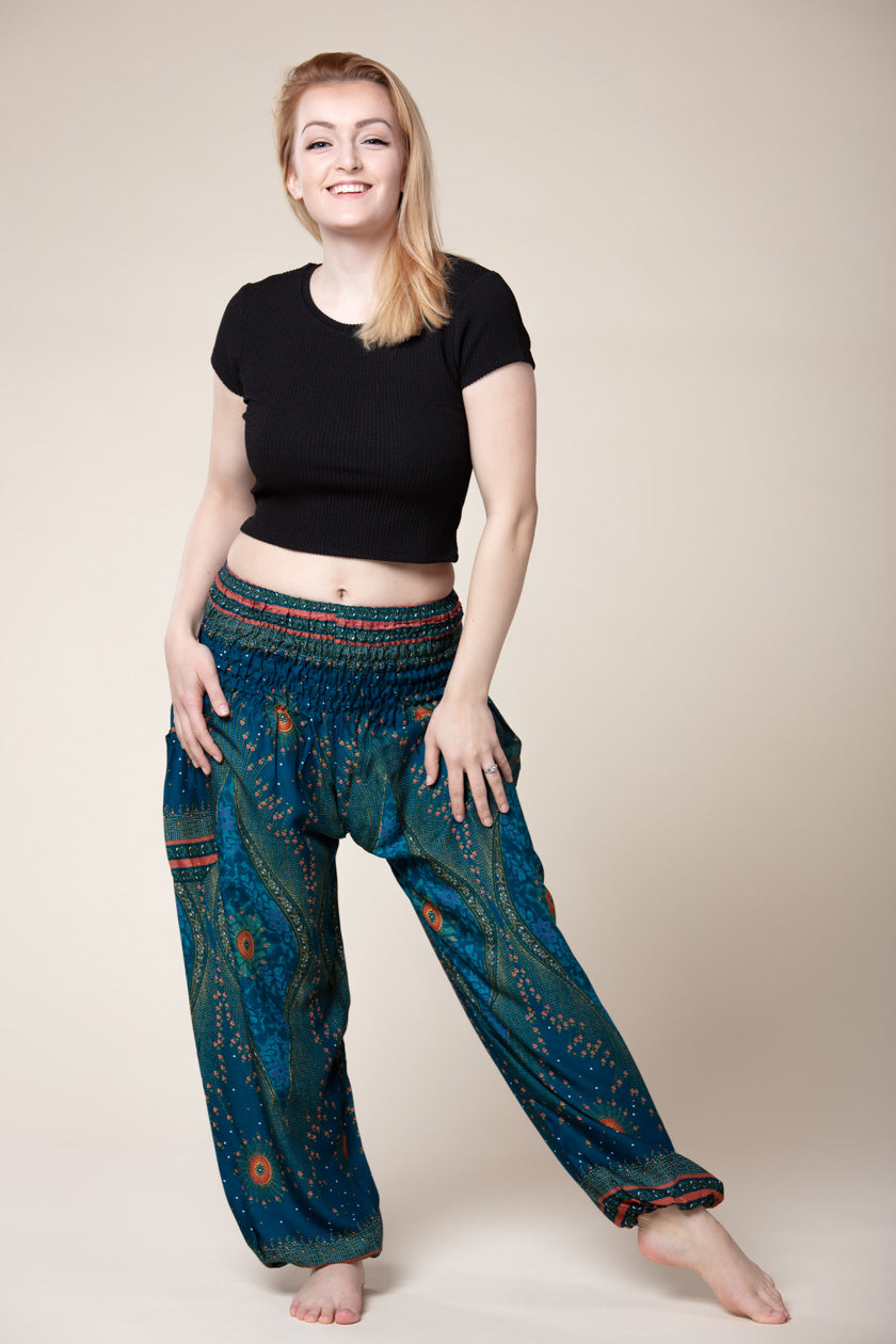 Peacock Eye Teal Artisan Haaremihousut - Berry Piper