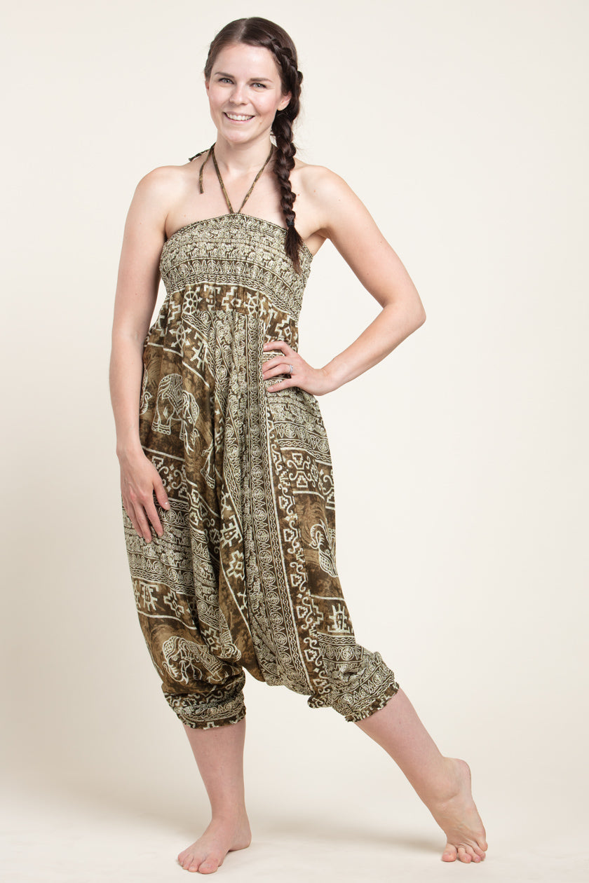 Olive Marble Elephants Artisan Jumpsuit Haaremihousut - Berry Piper