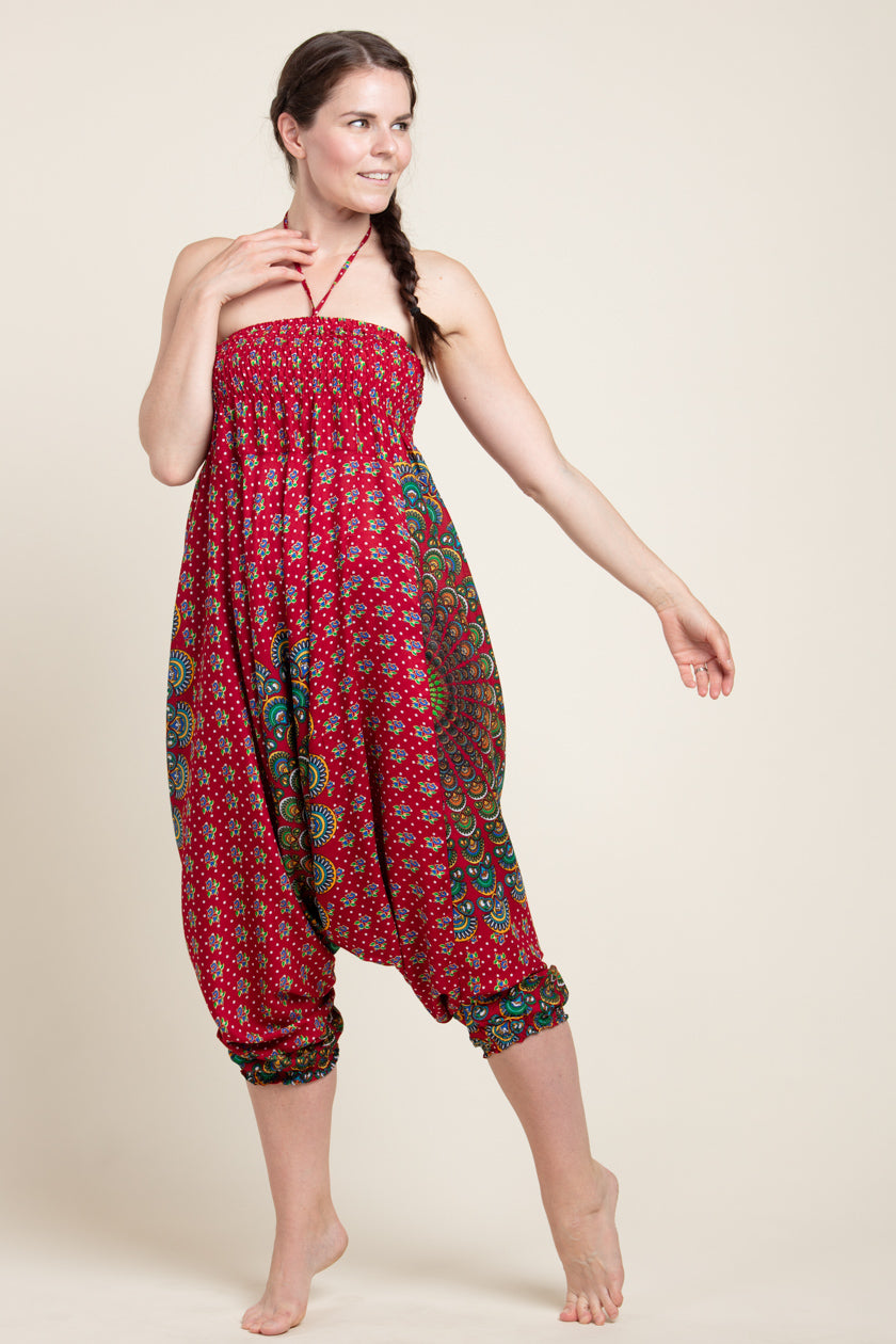 Peacock Mandala Red Artisan Jumpsuit Haaremihousut - Berry Piper