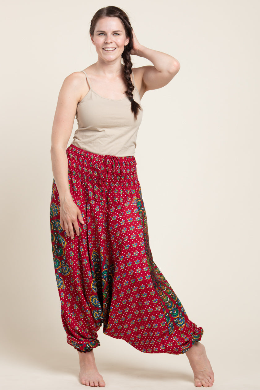 Peacock Mandala Red Artisan Jumpsuit Haaremihousut - Berry Piper