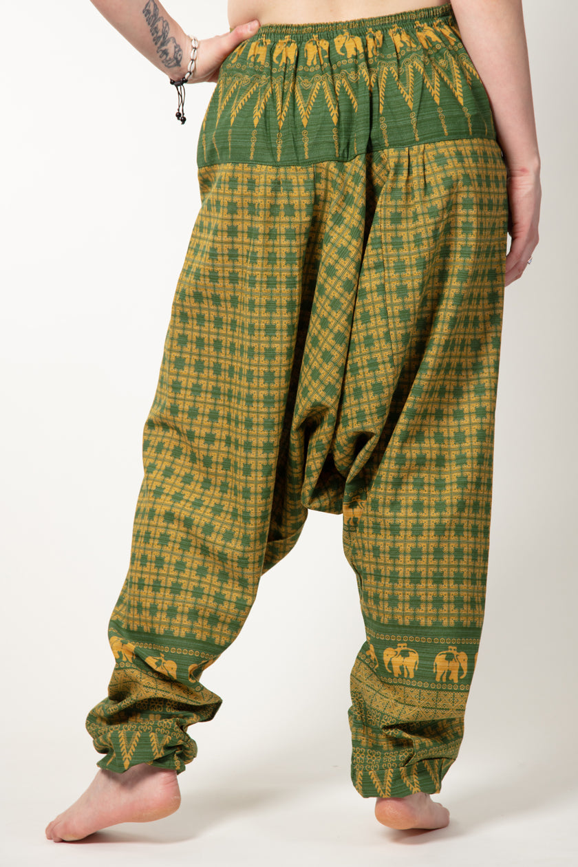 Elephant Green Yellow Hill Tribe Artisan Low Cut Haaremihousut - Berry Piper