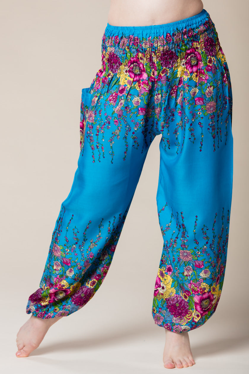 Floral Ocean Blue Artisan Haaremihousut - Berry Piper