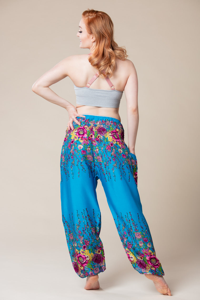 Floral Ocean Blue Artisan Haaremihousut - Berry Piper
