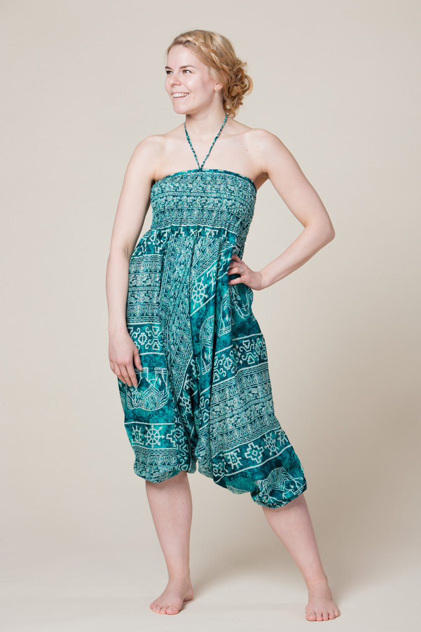 Teal Marble Elephants Artisan Jumpsuit Haaremihousut - Berry Piper