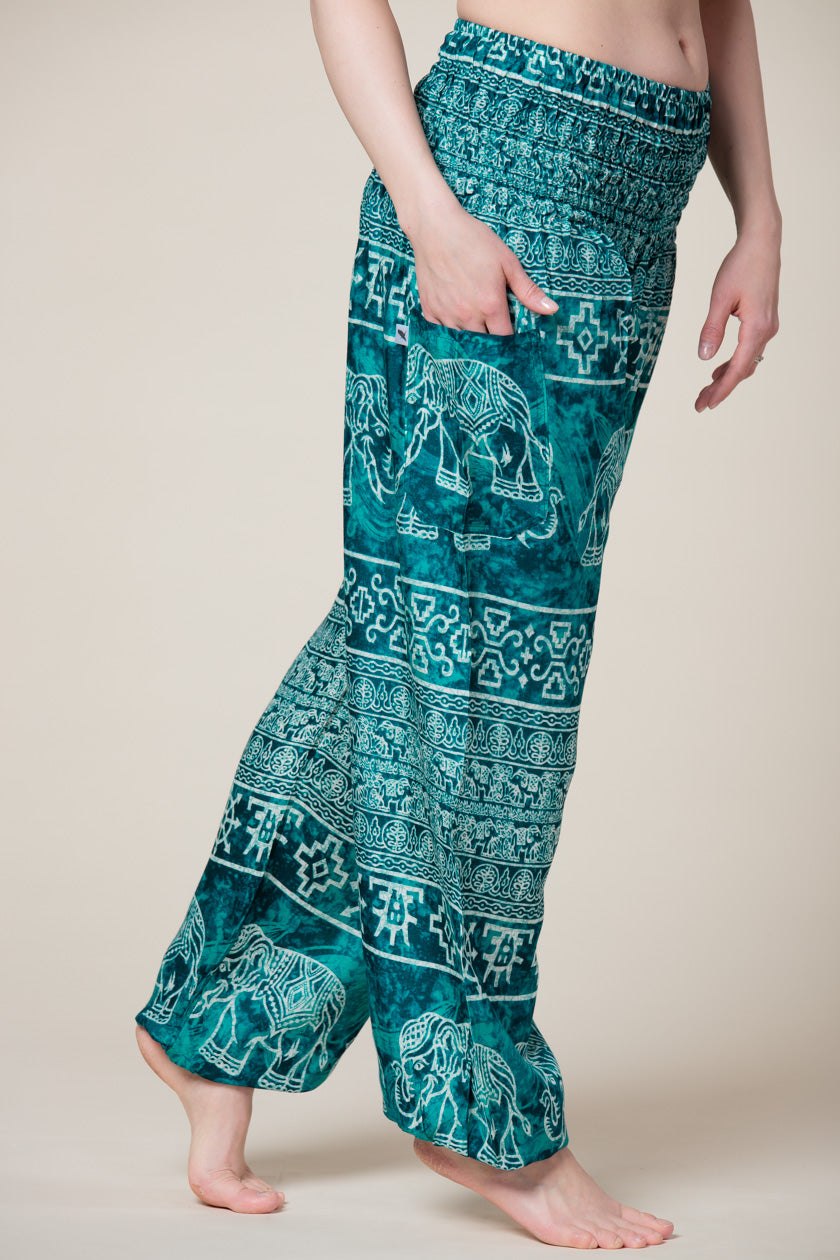 Teal Marble Elephants Artisan Haaremihousut - Berry Piper