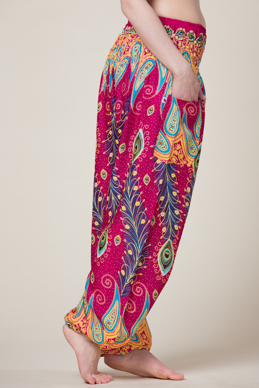 Peacock Paisley Pink Artisan Haaremihousut - Berry Piper