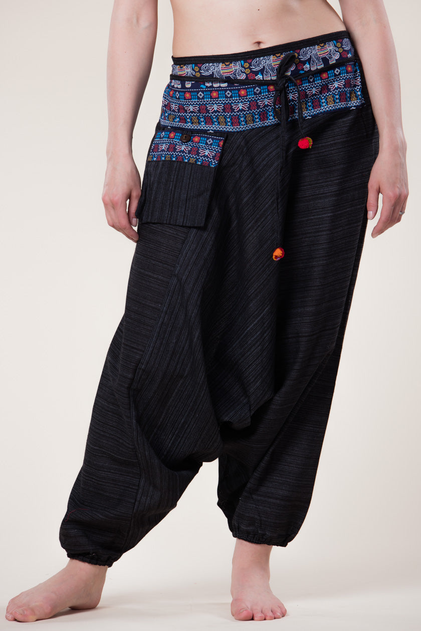 Pinstripe Elephant Black Hill Tribe Artisan Low Cut Haaremihousut - Berry Piper