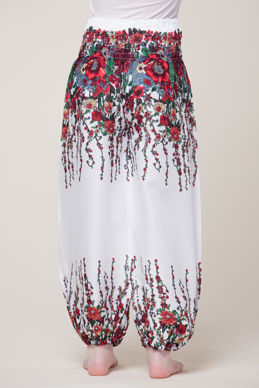 Kids Floral White Artisan Haaremihousut - Berry Piper
