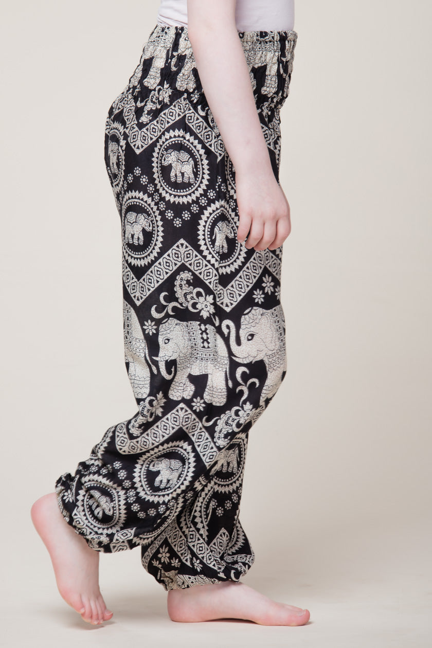 Kids Imperial Elephant Black Artisan Haaremihousut - Berry Piper