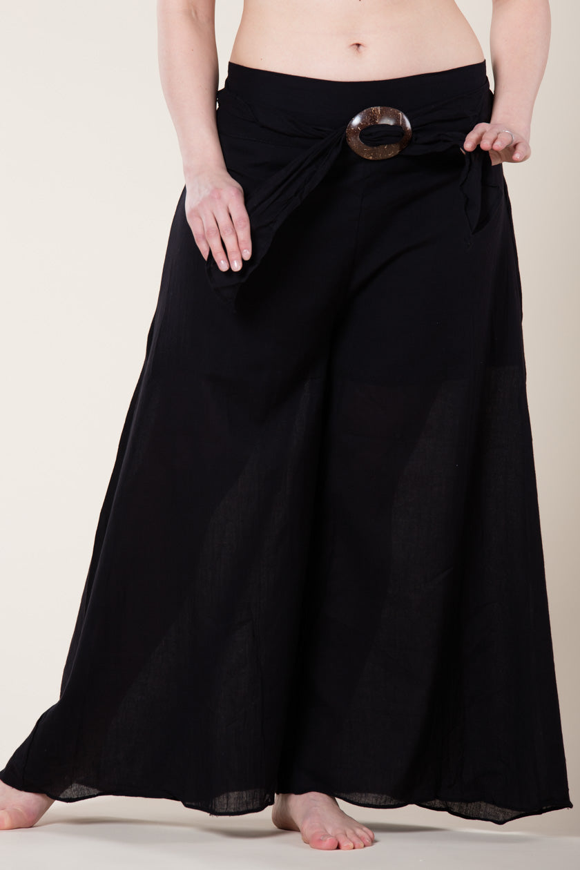 Boho Black Cotton Artisan Palatsihousut - Berry Piper
