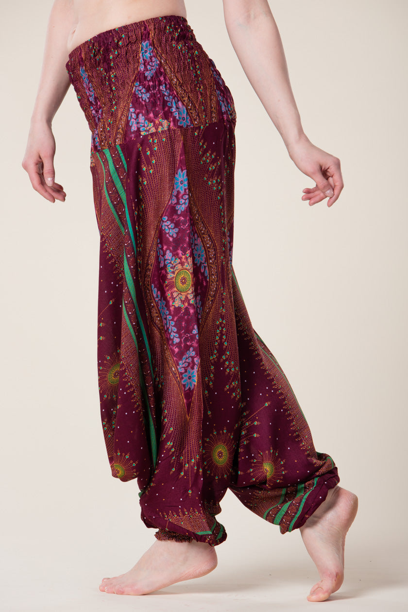 Peacock Burgundy Artisan Jumpsuit Haaremihousut - Berry Piper