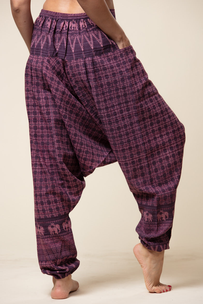 Elephant Purple Hill Tribe Artisan Low Cut Haaremihousut - Berry Piper